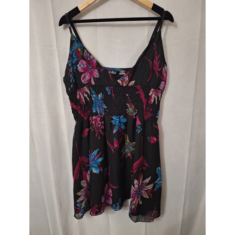 Women's Y2K Babydoll Cami Peplum Tank Top Sz XL Sequin Beaded Whimsigoth Fairy